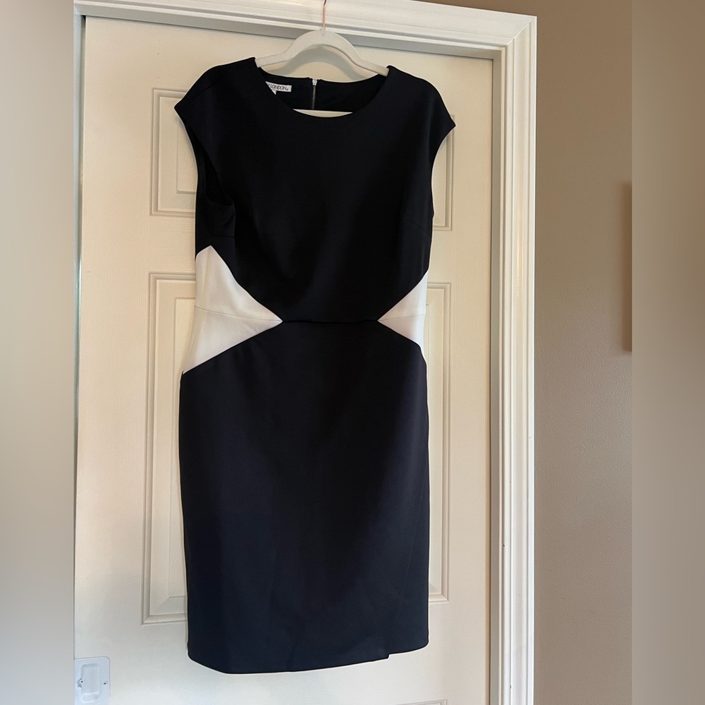 Maggy London Black Sheath Midi Dress with Cap Sleeves